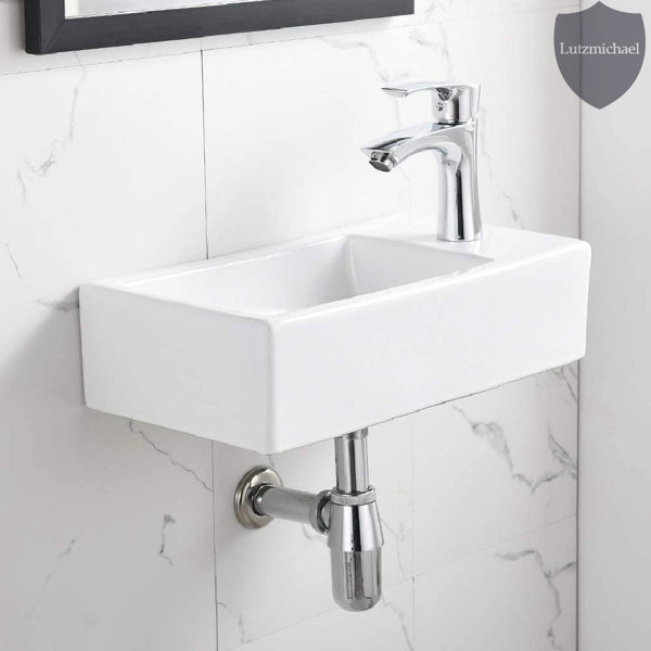 Menggutong 9.8'' White Ceramic Rectangular Wall Mount Bathroom Sink